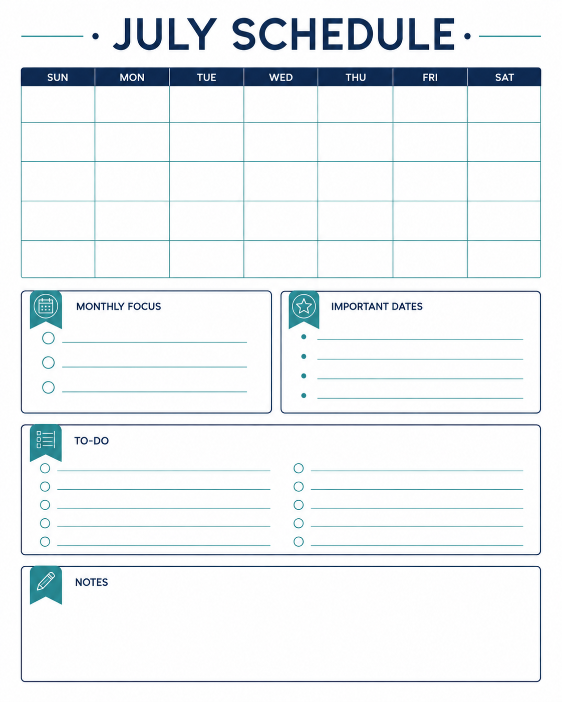 Generic July planner produced from a controlled ChatGPT design prompt